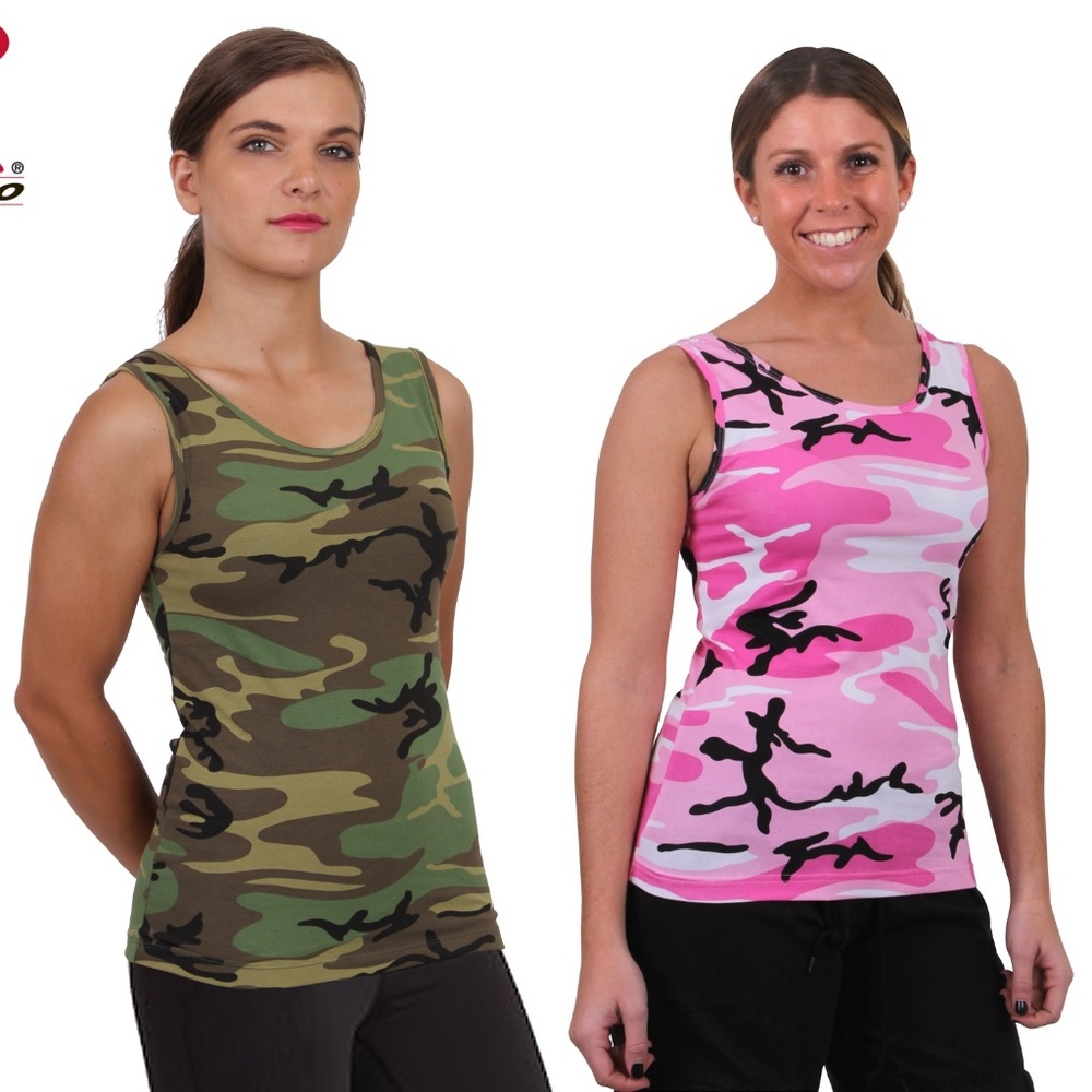 Womens Camo Stretch Tank Top Pink Camo